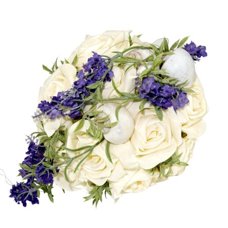 Künstlicher Brautstrauß mit Creme Rosen und Violetten Blüten - 3