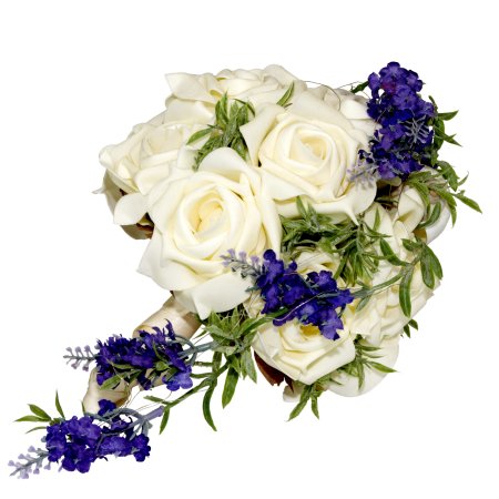 Künstlicher Brautstrauß mit Creme Rosen und Violetten Blüten - 3