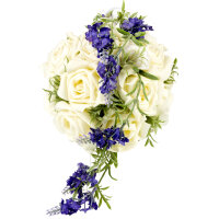 Künstlicher Brautstrauß mit Creme Rosen und Violetten...