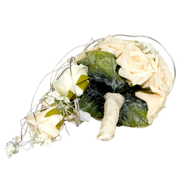 Künstlicher Brautstrauß mit Creme und Orangefarbenen Rosen - 4